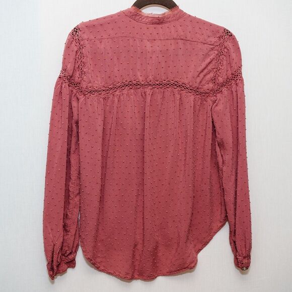Free People Everyday Girl swiss dot longsleeves button down blouse M boho - Picture 4 of 8